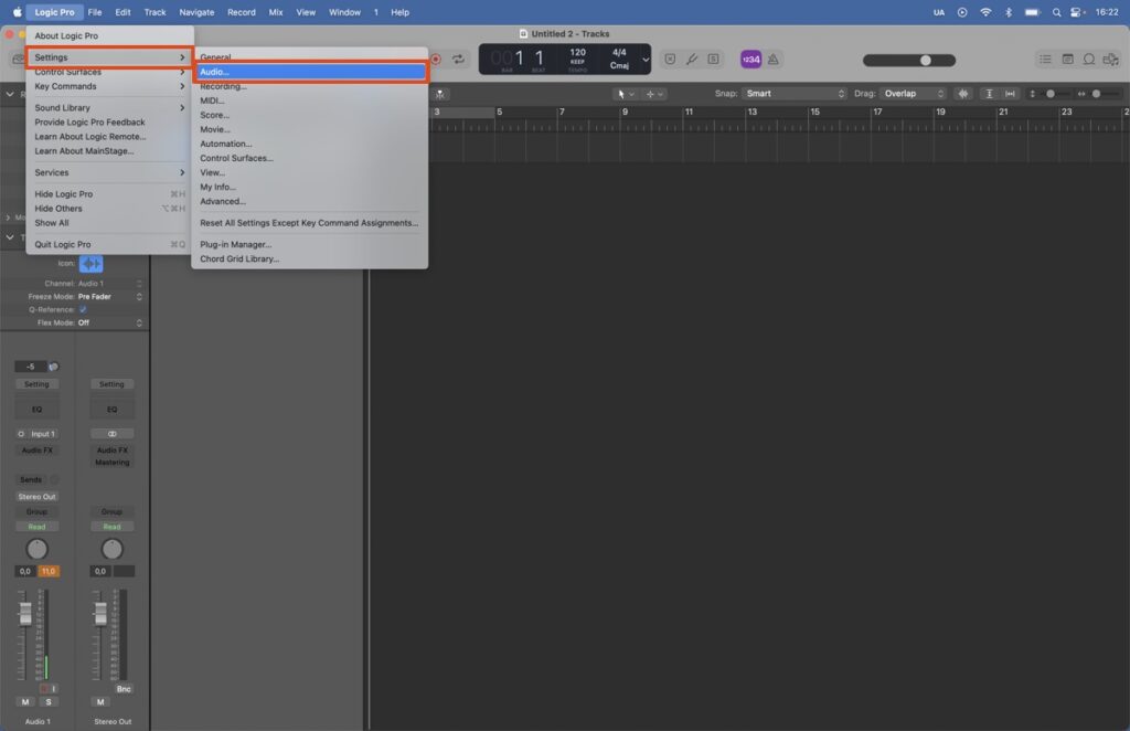 logic pro settings